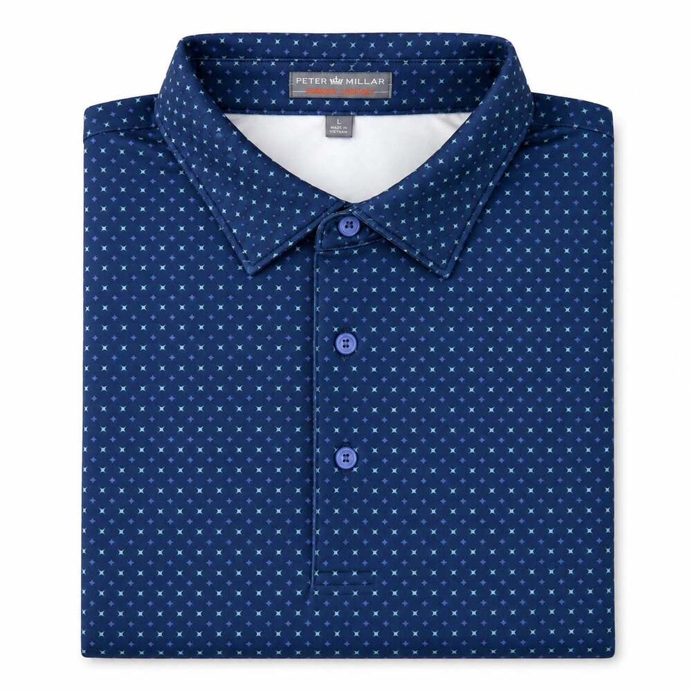 Peter Millar Summer Comfort Blue Star Geometric Print Polo Shirt L